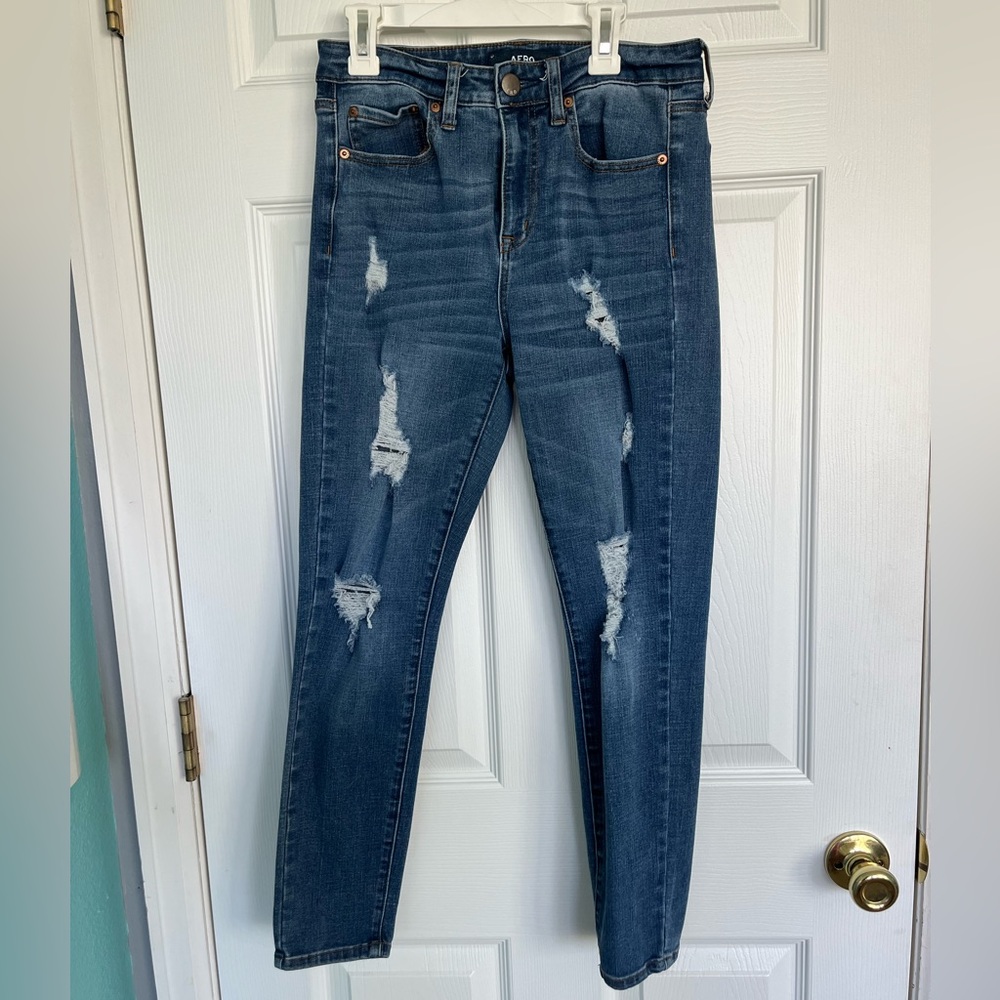 Aeropostale Blue Skinny Jeans with Distressed Details